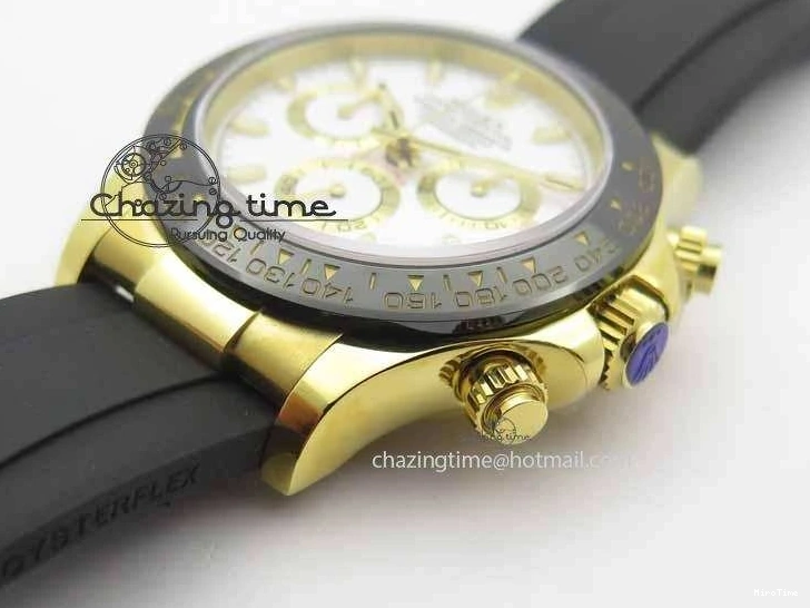 MiroTime 0417 Timeless Daytona YG 116518LN JH Best Edition White Dial On Rubber Strap A4130 (Free XS rubber strap) 3643